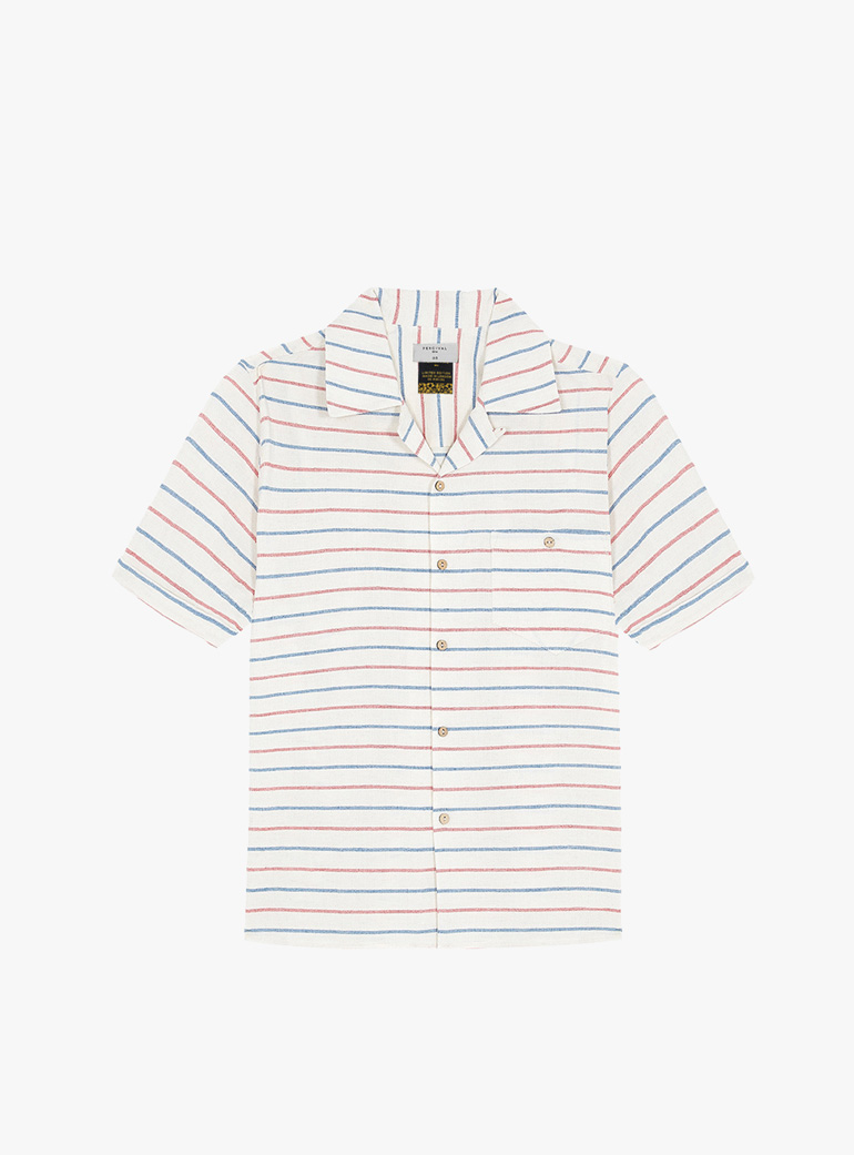 Percival Cuban Collar Whaffle Stripe Short Sleeve Shirt