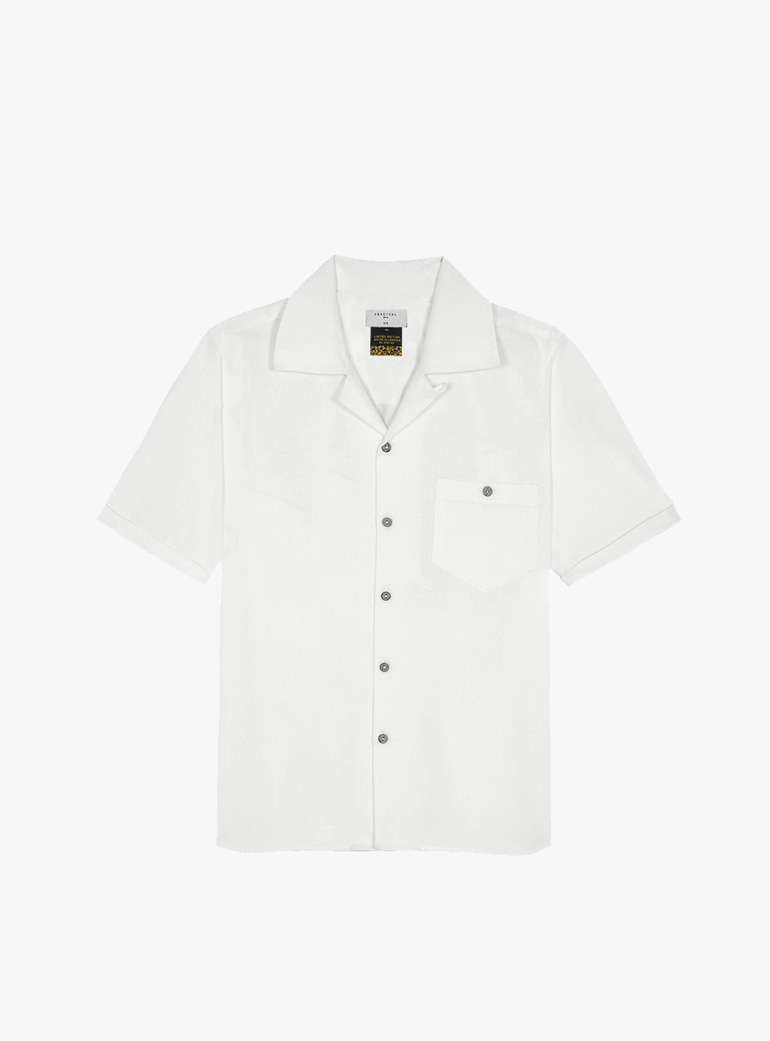 Percival Cuban Collar White Short Sleeve Shirt